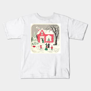 1980s primitive cottage village country christmas winter wonderland Kids T-Shirt